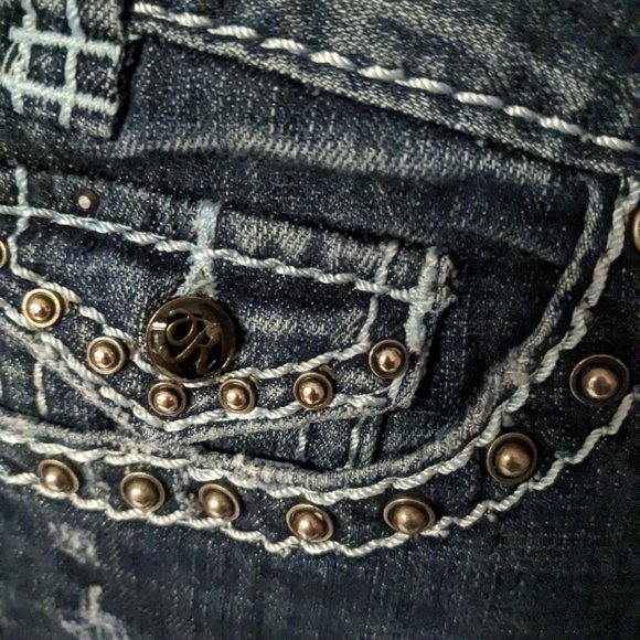 Rock and Roll CowGirl Studded Rhinestone Jeans Low Rise 26 x 36 - Picture 6 of 8